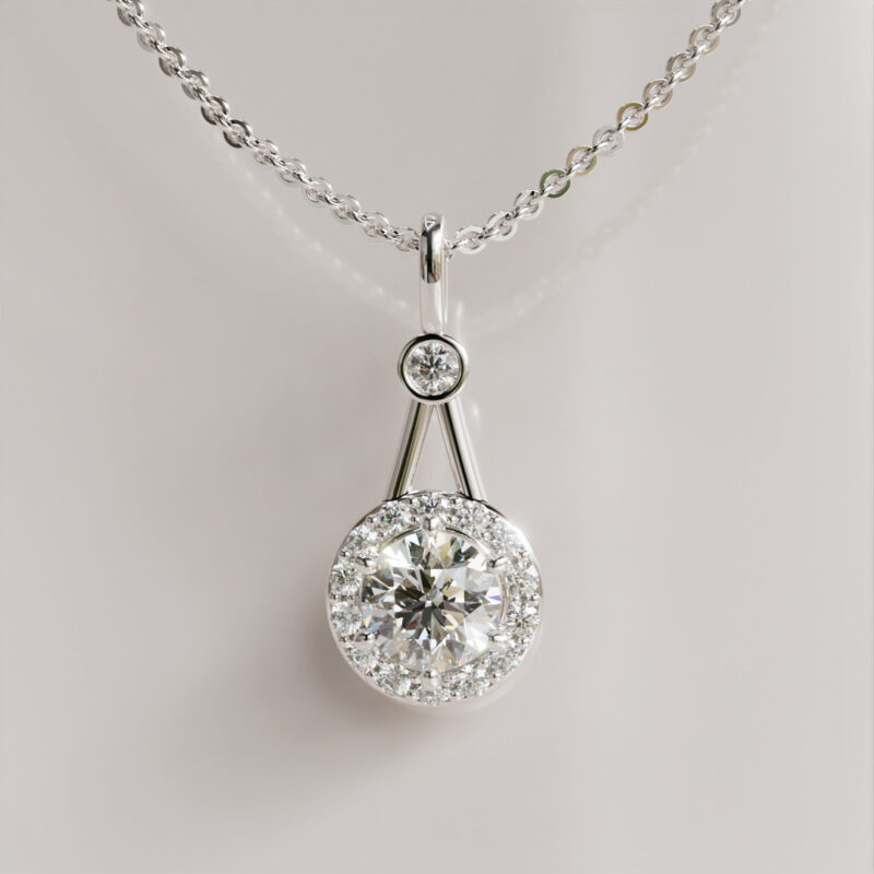 Halo Moissanite Pendant with Bezel Accent