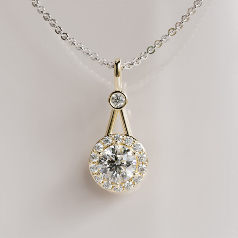 Halo Moissanite Pendant with Bezel Accent