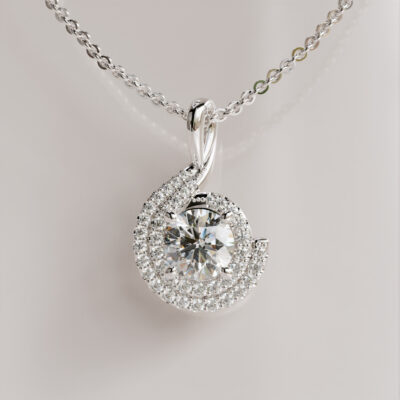 Round Swirl Halo Moissanite Pendant