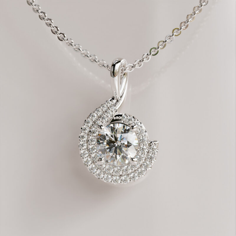 Round Swirl Halo Moissanite Pendant