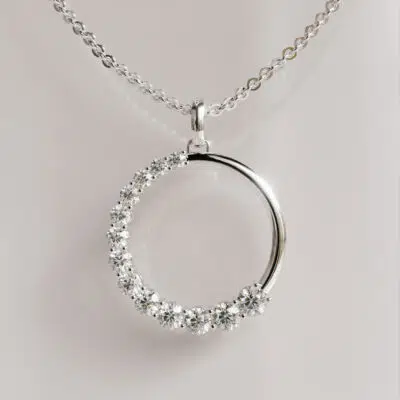 Half-Moon Moissanite Circle Pendant Necklace