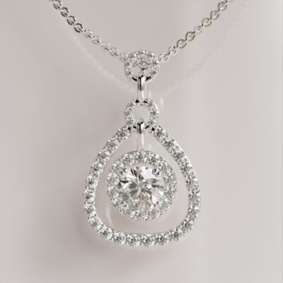 Double Halo Moissanite Pendant with Teardrop Design