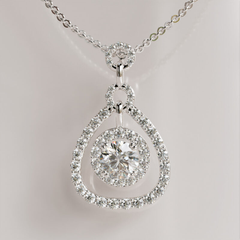 Double Halo Moissanite Pendant with Teardrop Design