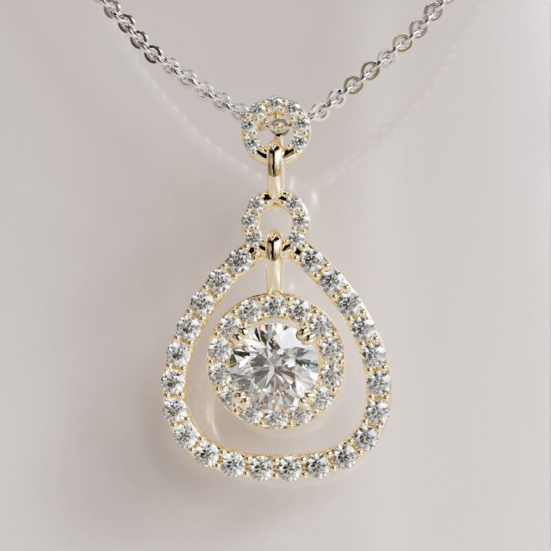 Double Halo Moissanite Pendant with Teardrop Design