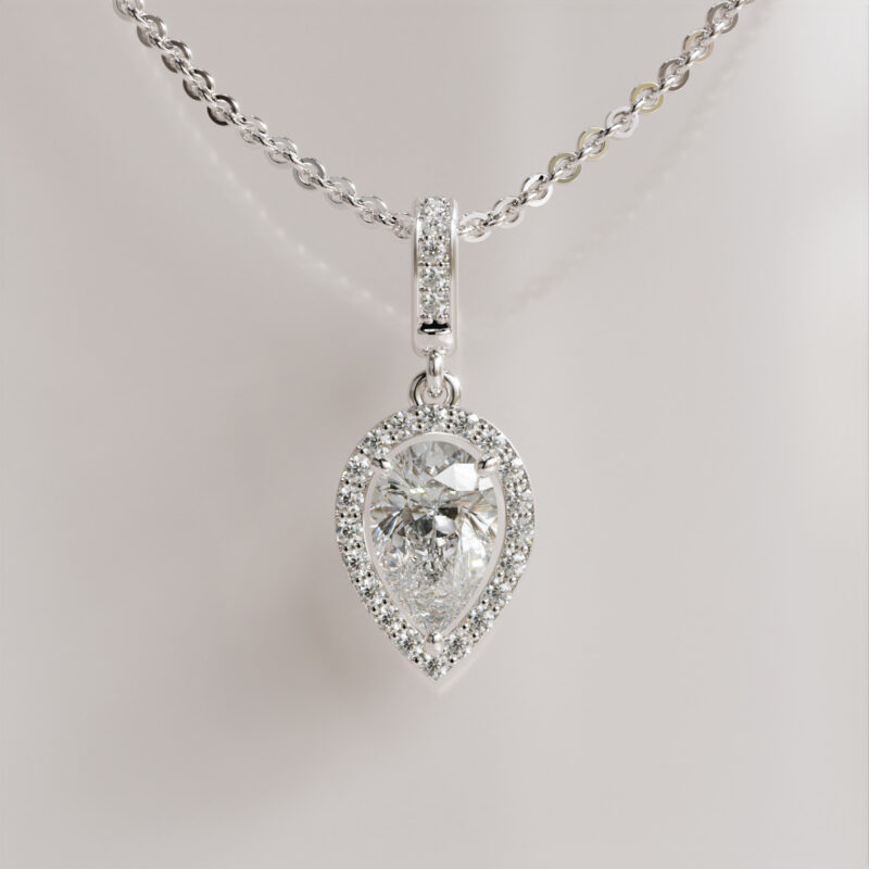 Pear-Cut Moissanite Halo Pendant