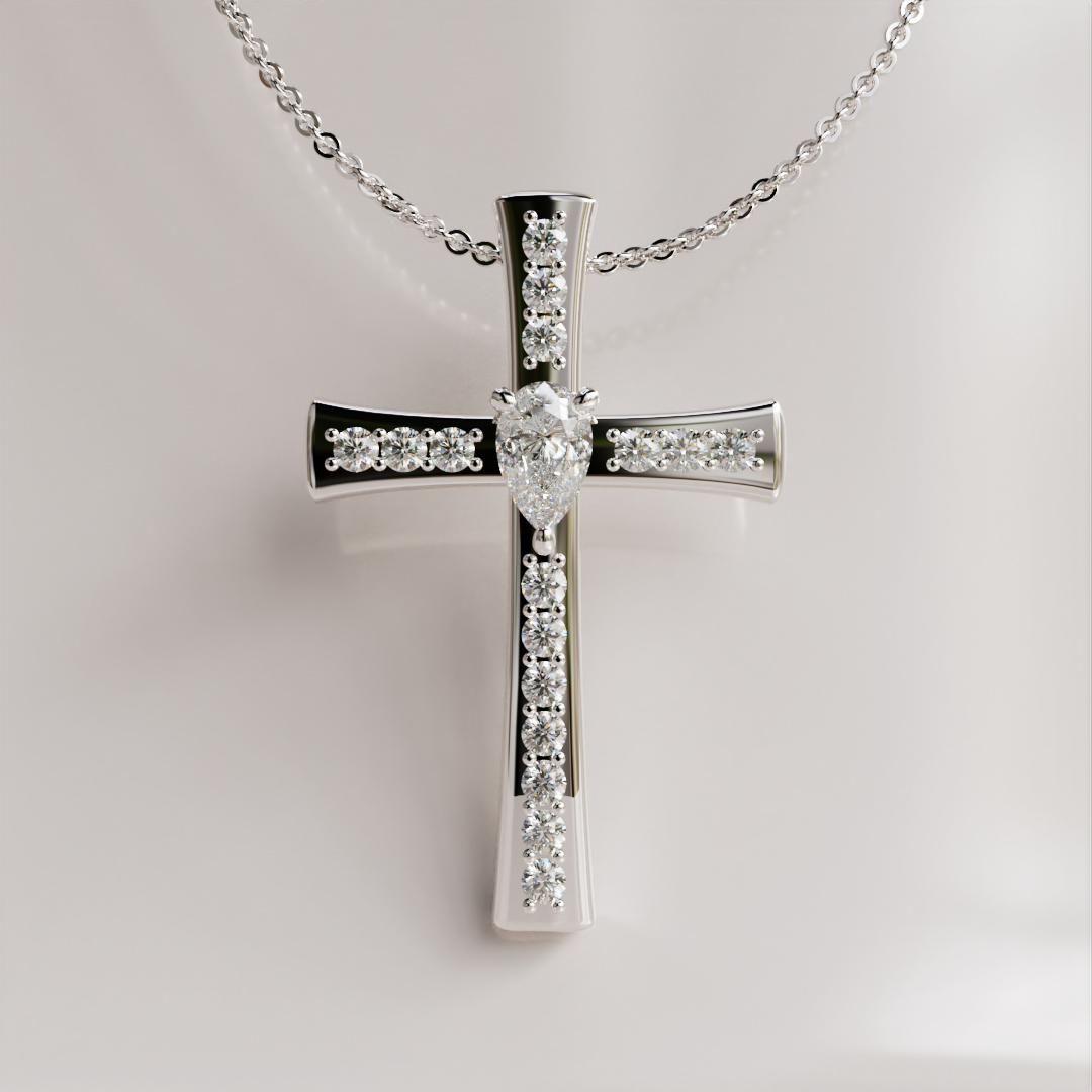 Pear Cut Moissanite Cross Pendant Necklace