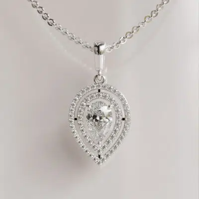 Double Halo Pear-Cut Moissanite Pendant
