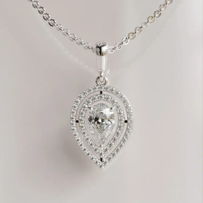 Double Halo Pear-Cut Moissanite Pendant