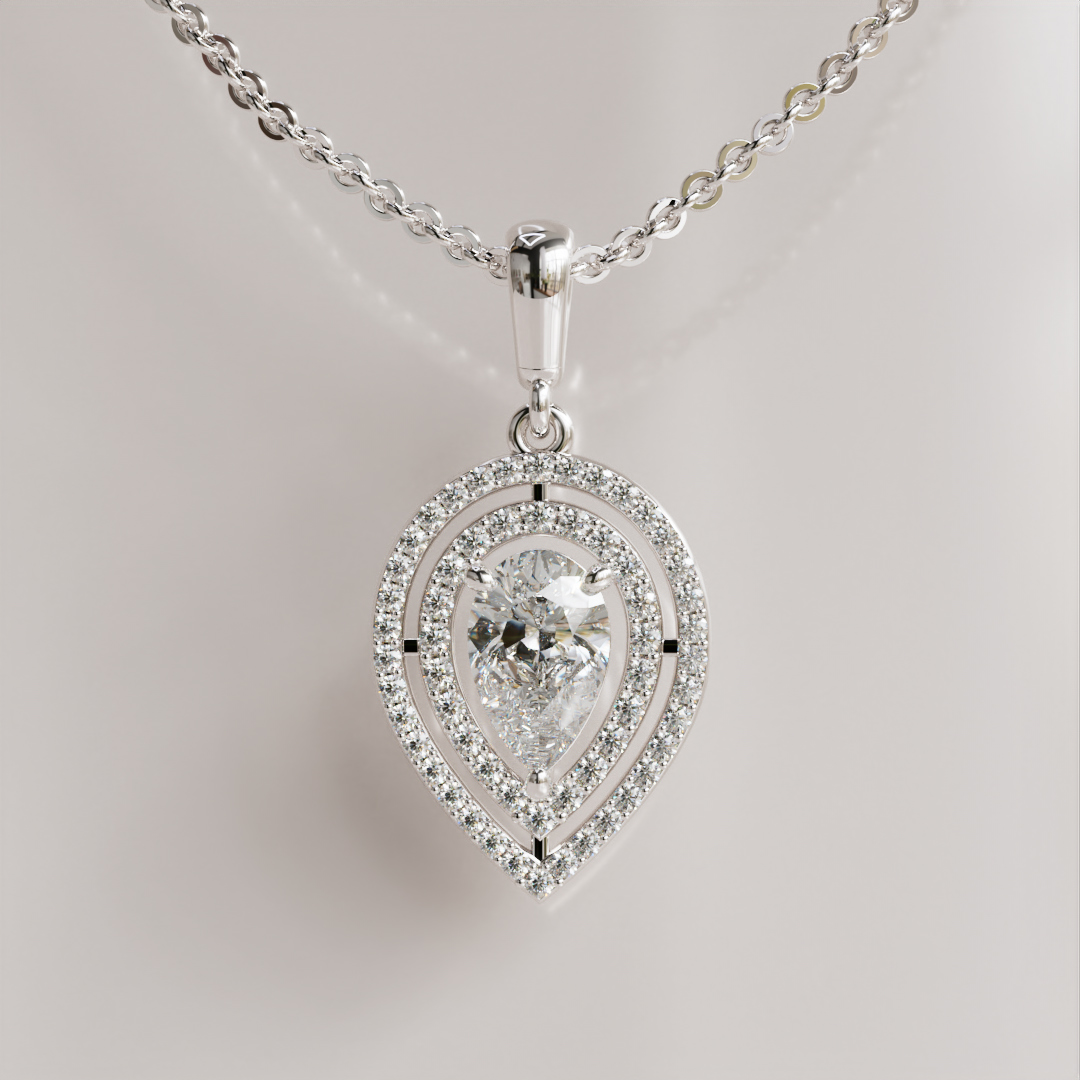 Double Halo Pear-Cut Moissanite Pendant