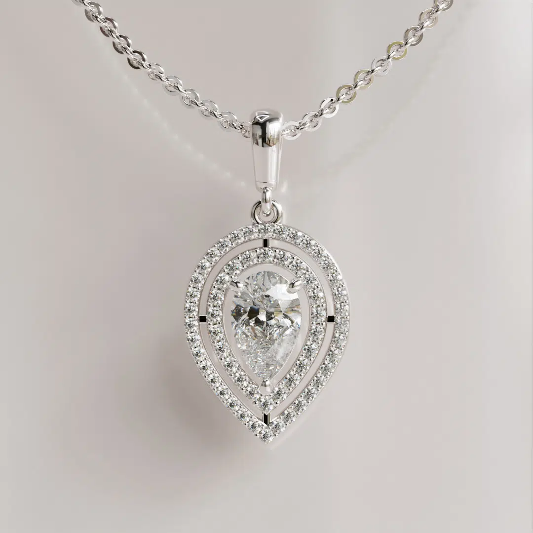 Double Halo Pear-Cut Moissanite Pendant