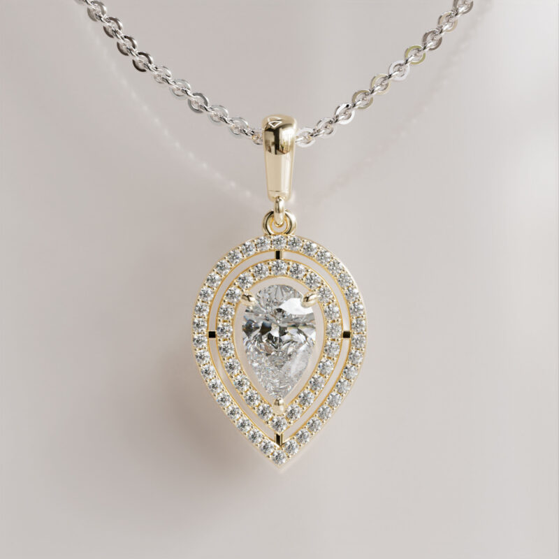 Double Halo Pear-Cut Moissanite Pendant