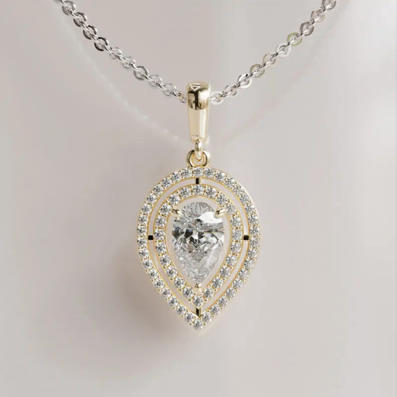 Double Halo Pear-Cut Moissanite Pendant