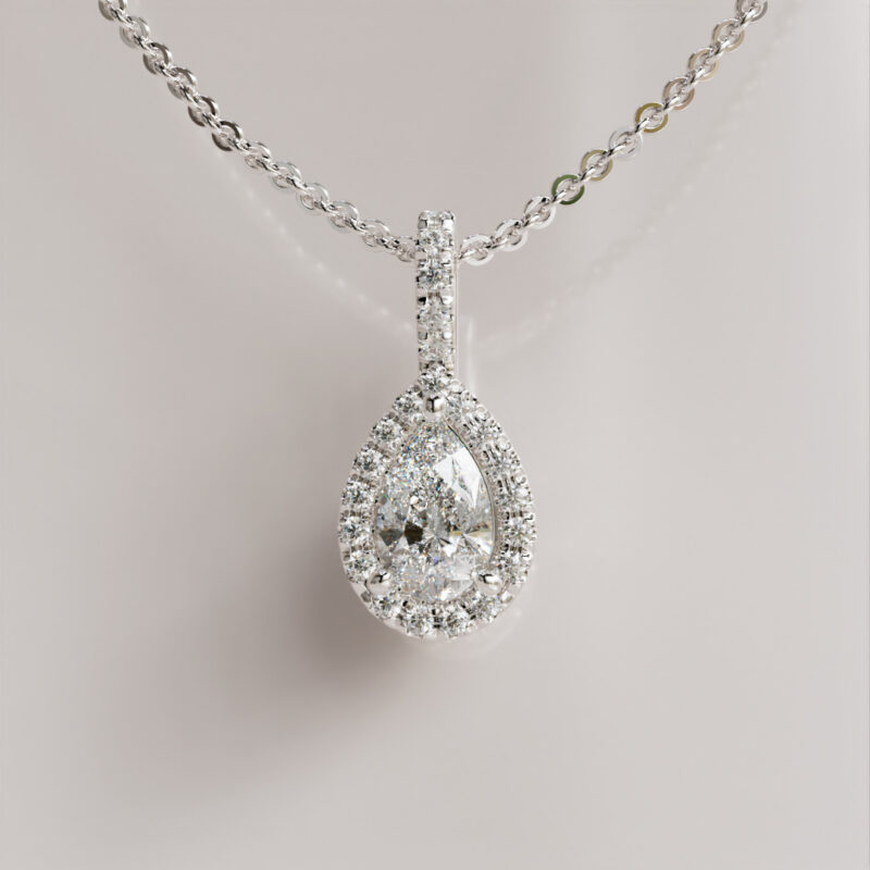 Halo Pear-Cut Moissanite Pendant in Classic Elegance