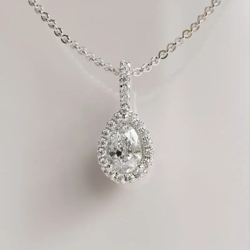 Halo Pear-Cut Moissanite Pendant in Classic Elegance
