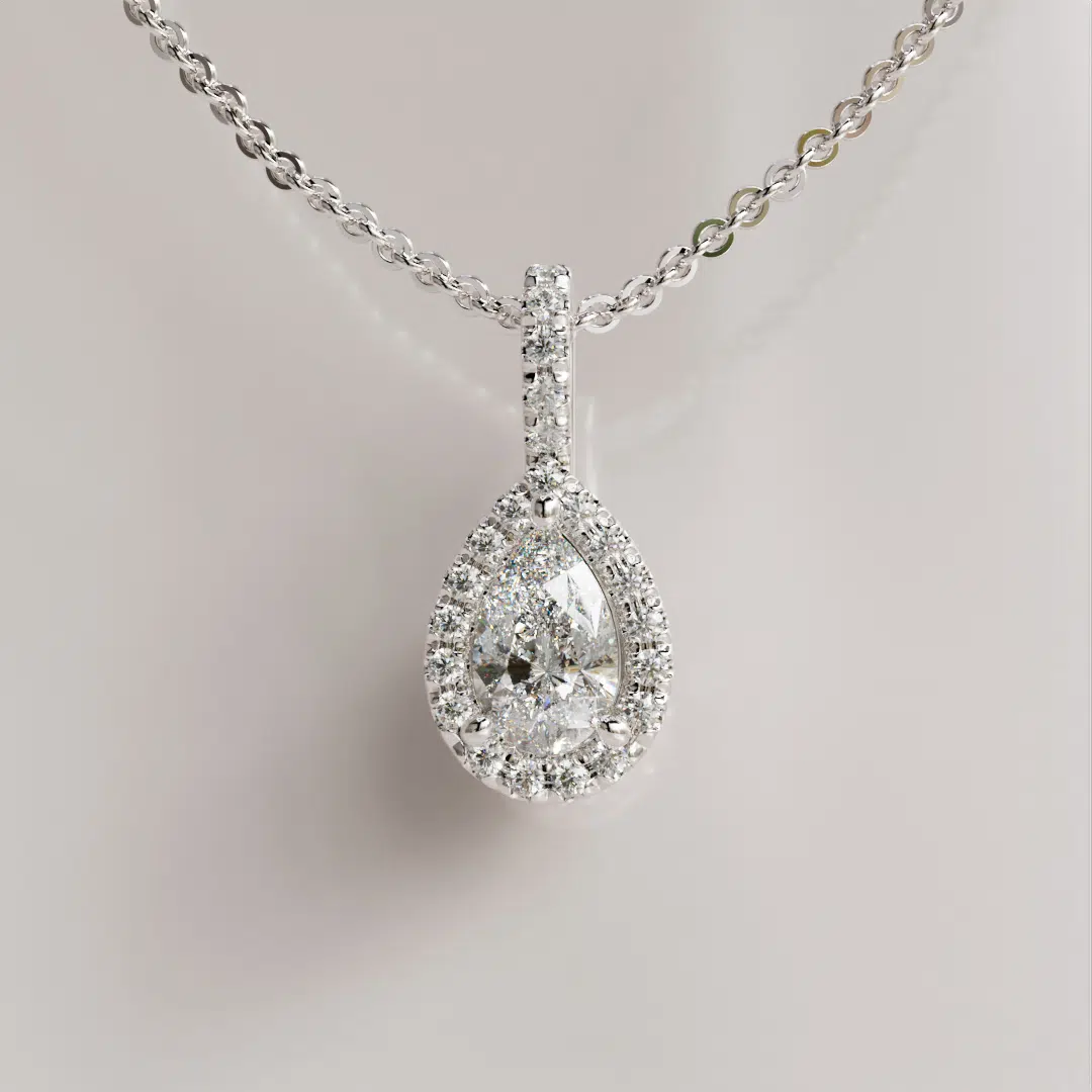 Halo Pear-Cut Moissanite Pendant in Classic Elegance