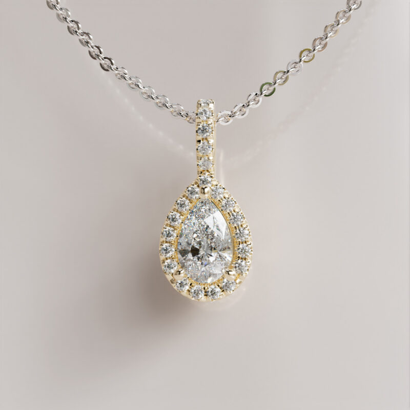 Halo Pear-Cut Moissanite Pendant in Classic Elegance