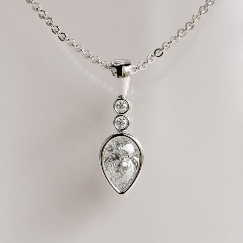 Trio Bezel Set Pear Moissanite Pendant