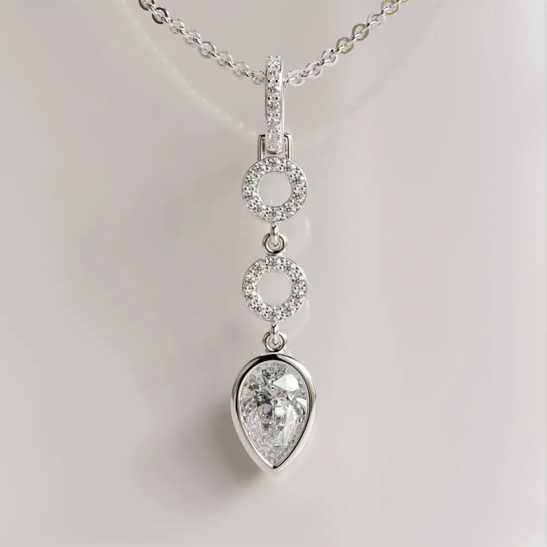 Double Circle Bezel Pear-Cut Moissanite Pendant