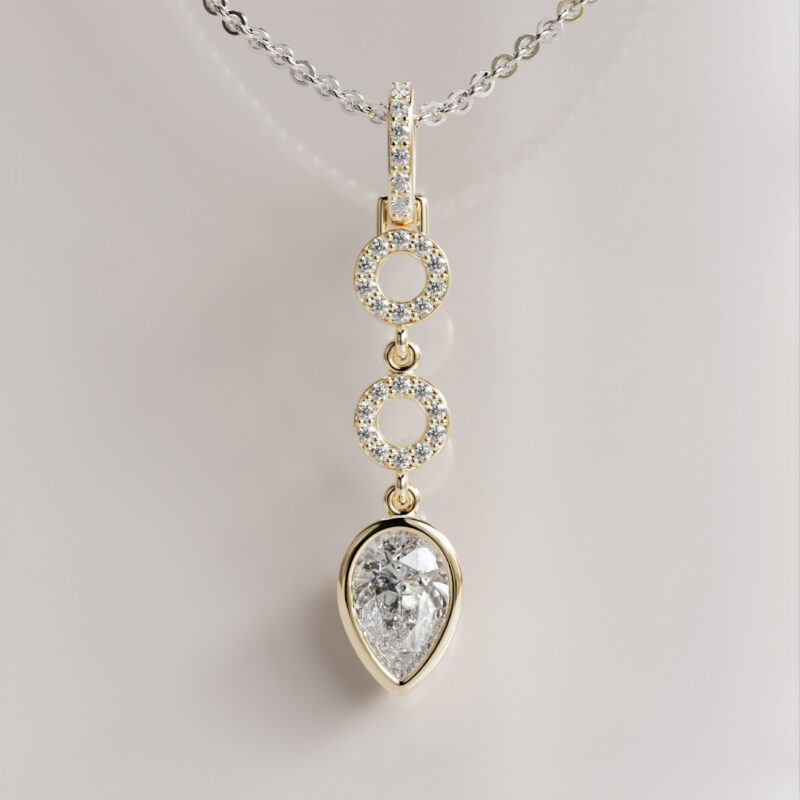 Double Circle Bezel Pear-Cut Moissanite Pendant