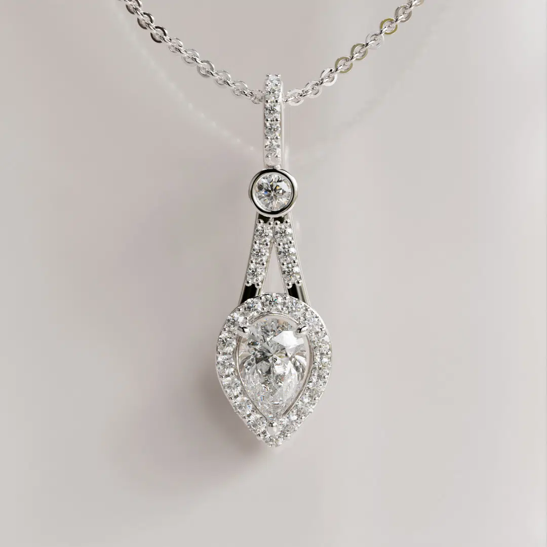 Pear-Cut Moissanite Pendant with Bezel-Set Accent and Halo