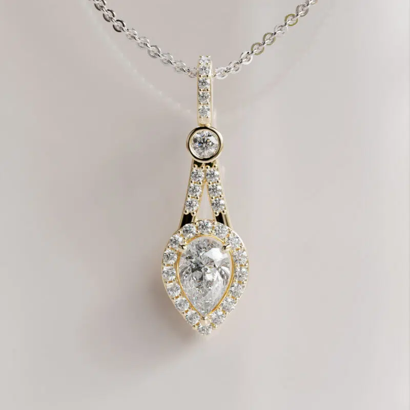Pear-Cut Moissanite Pendant with Bezel-Set Accent and Halo
