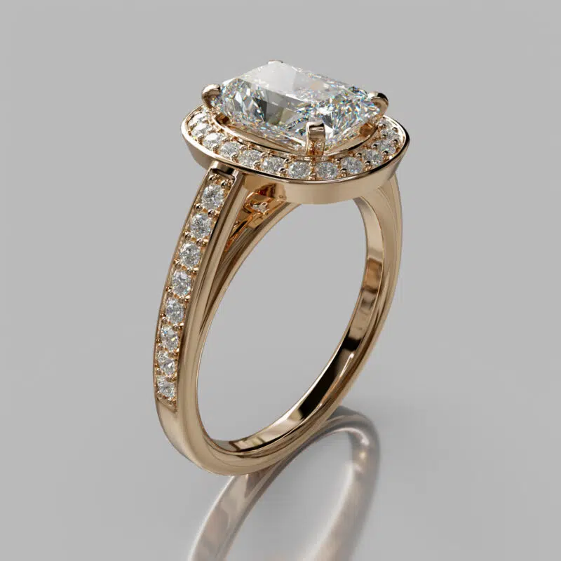 Floating Halo Radiant Cut Moissanite Engagement Ring