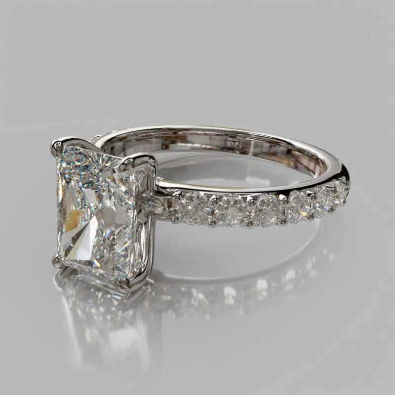 Shared Prong Radiant Cut Moissanite Engagement Ring