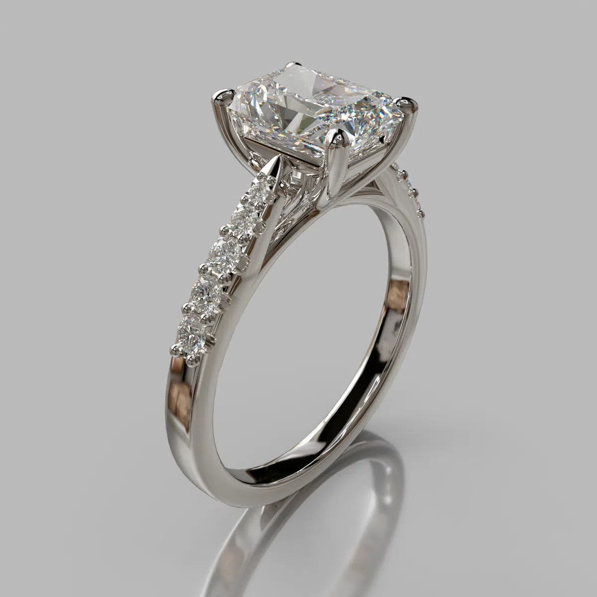 Petite Cathedral Radiant Cut Moissanite Engagement Ring