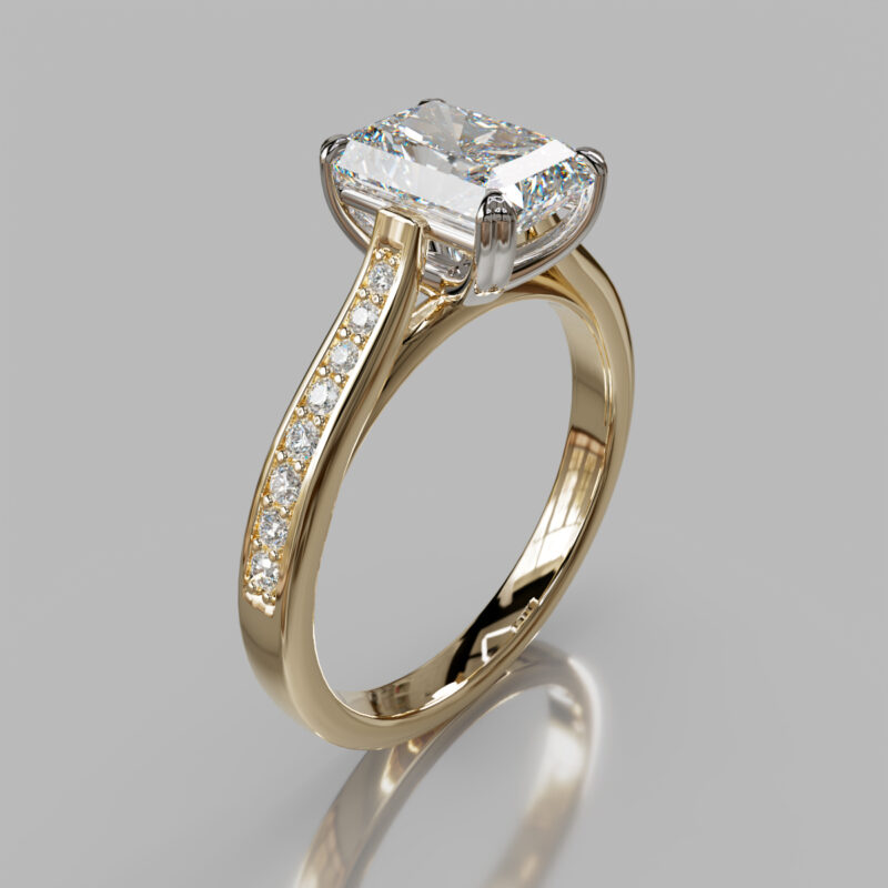 Tall Cathedral Radiant Cut Moissanite Engagement Ring