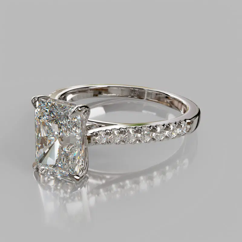 Graduated Cathedral Radiant Cut Moissanite Engagement Ring