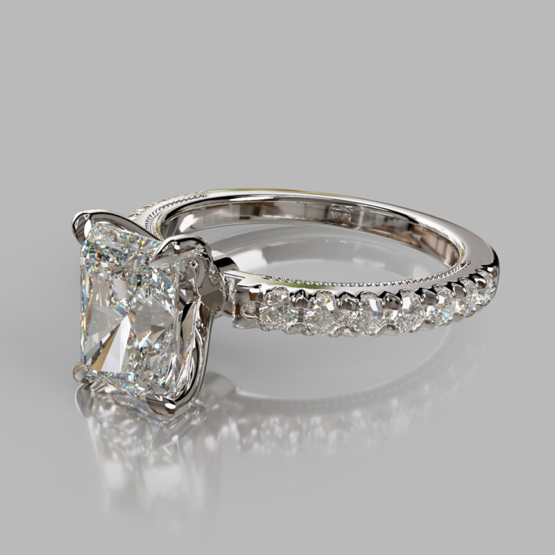 Milgrain Radiant Cut Moissanite Engagement Ring