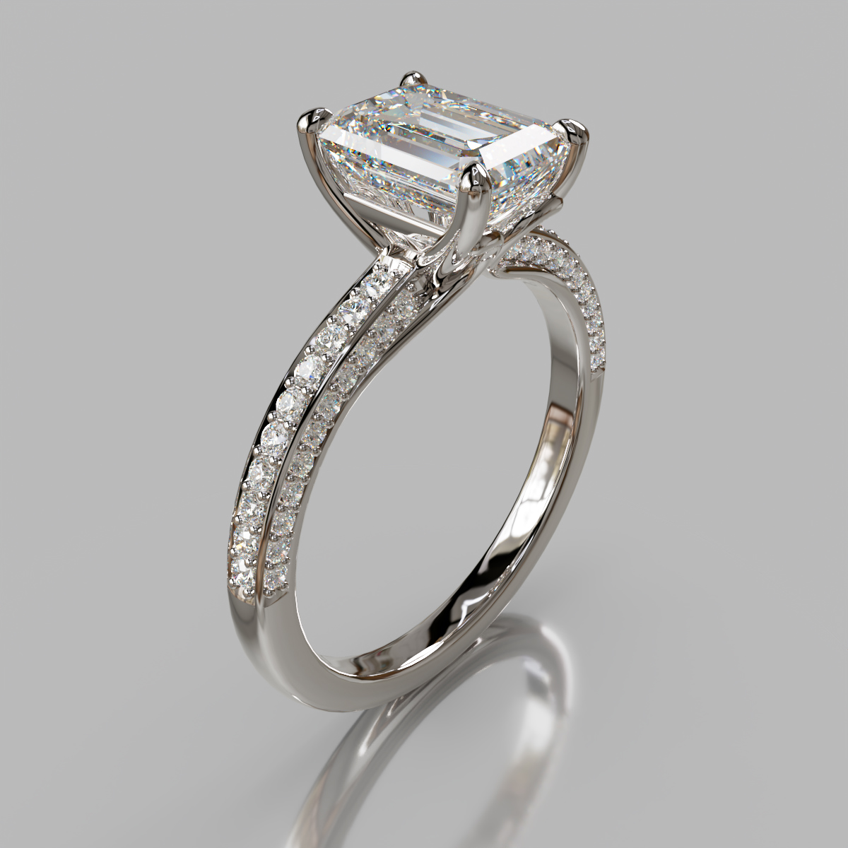 Three Sided Radiant Cut Moissanite Engagement Ring