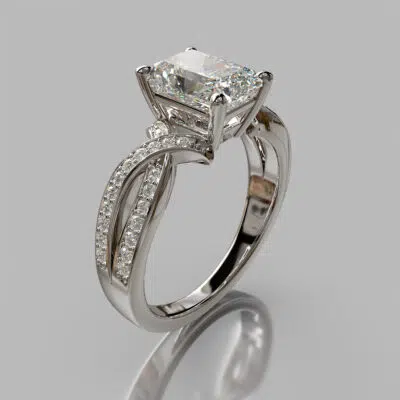 Crossed Shank Radiant Cut Moissanite Engagement Ring