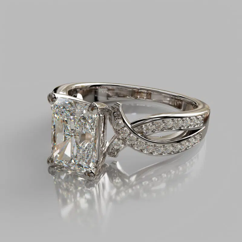 Crossed Shank Radiant Cut Moissanite Engagement Ring