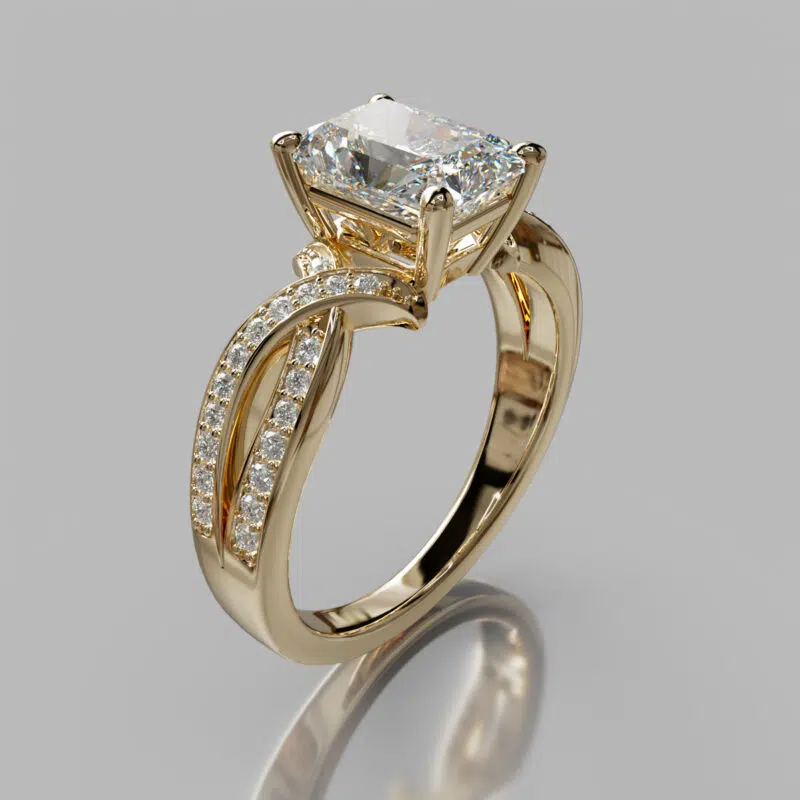 Crossed Shank Radiant Cut Moissanite Engagement Ring