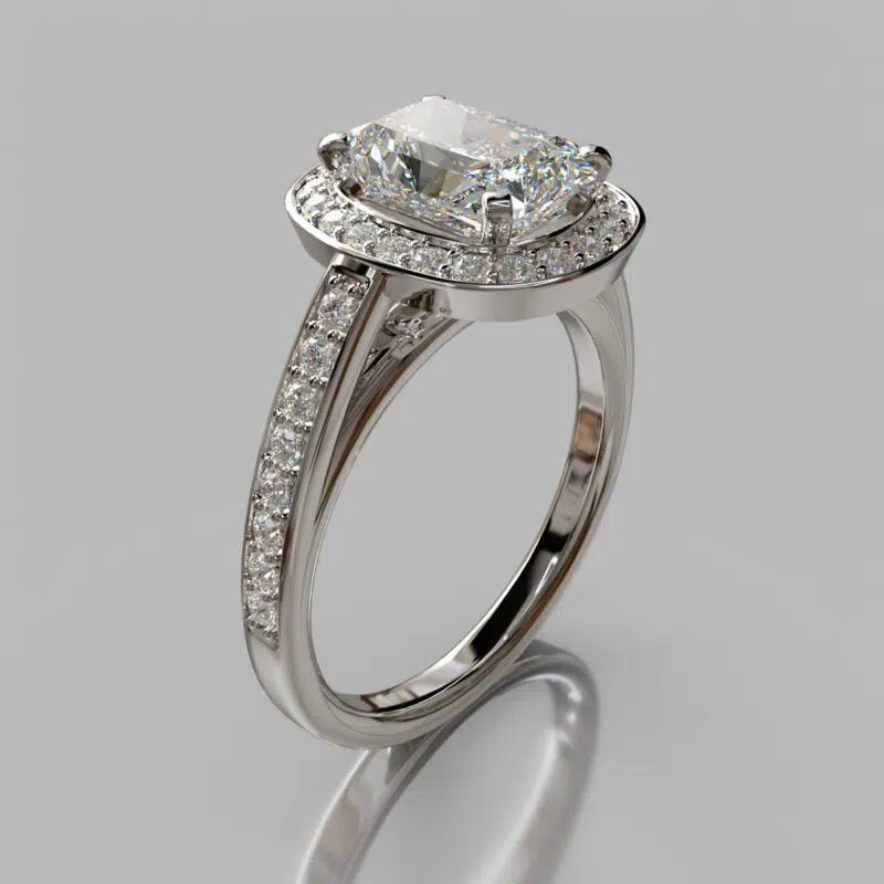 Floating Halo Radiant Cut Moissanite Engagement Ring