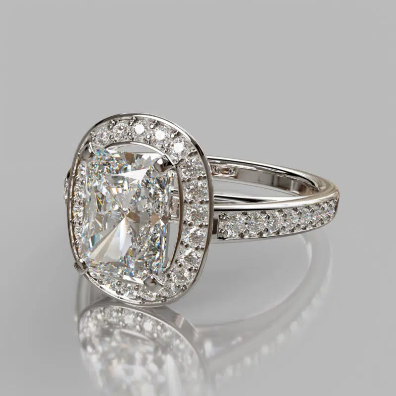 Floating Halo Radiant Cut Moissanite Engagement Ring