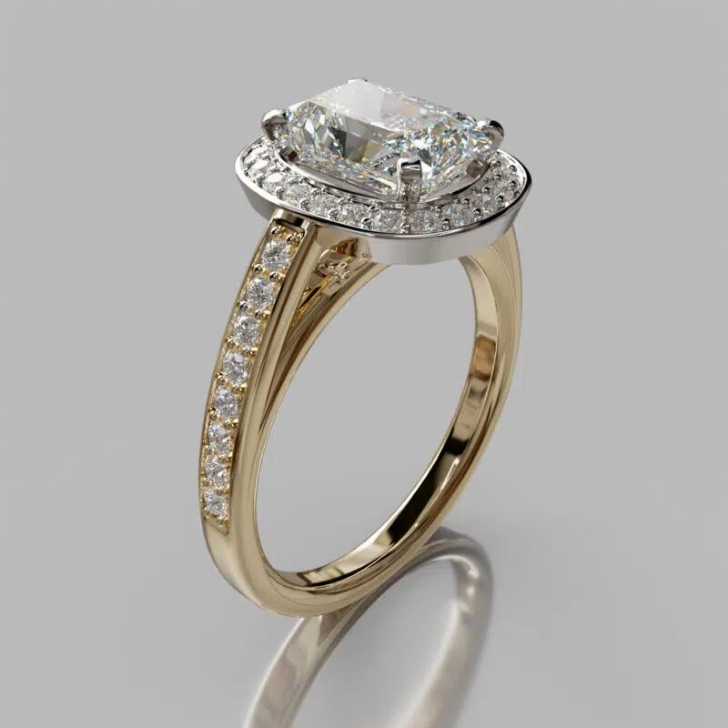Floating Halo Radiant Cut Moissanite Engagement Ring