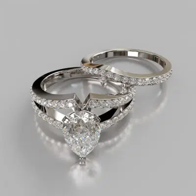 Moissanite Split Shank Pave Pear Cut Bridal Set