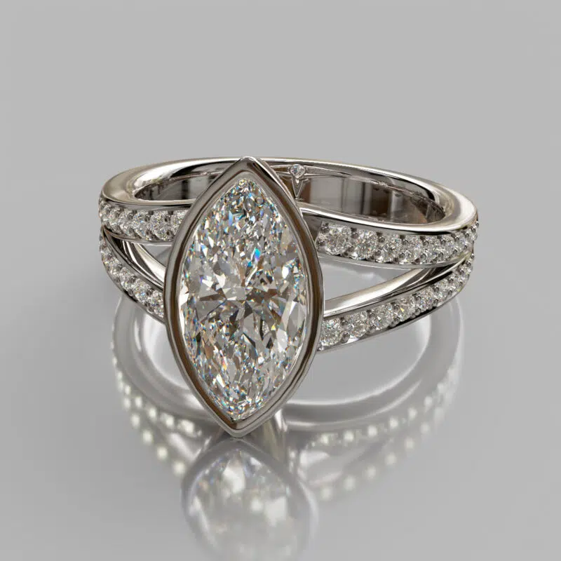 Split Shank Bezel Marquise Cut Moissanite Engagement Ring