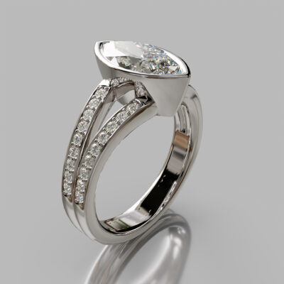 Split Shank Bezel Marquise Cut Moissanite Engagement Ring