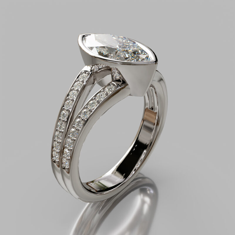 Split Shank Bezel Marquise Cut Moissanite Engagement Ring