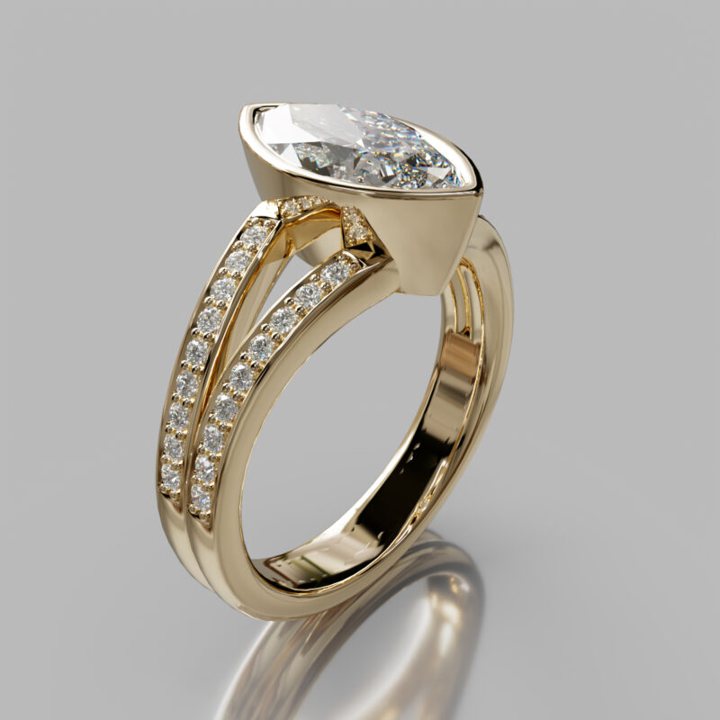 Split Shank Bezel Marquise Cut Moissanite Engagement Ring