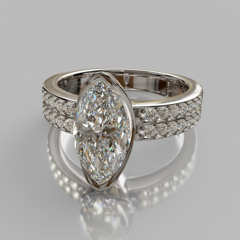 Two Row Half Bezel Marquise Cut Moissanite Engagement Ring