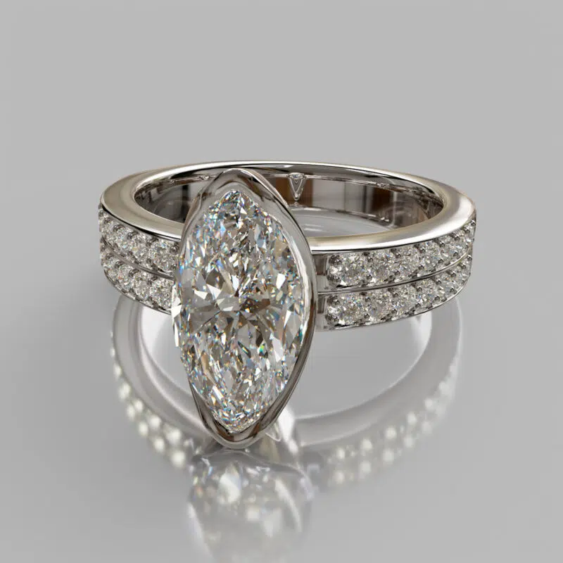 Two Row Half Bezel Marquise Cut Moissanite Engagement Ring