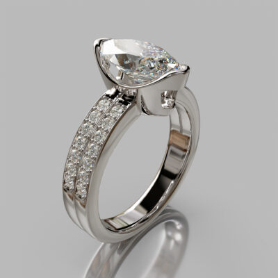 Two Row Half Bezel Marquise Cut Moissanite Engagement Ring