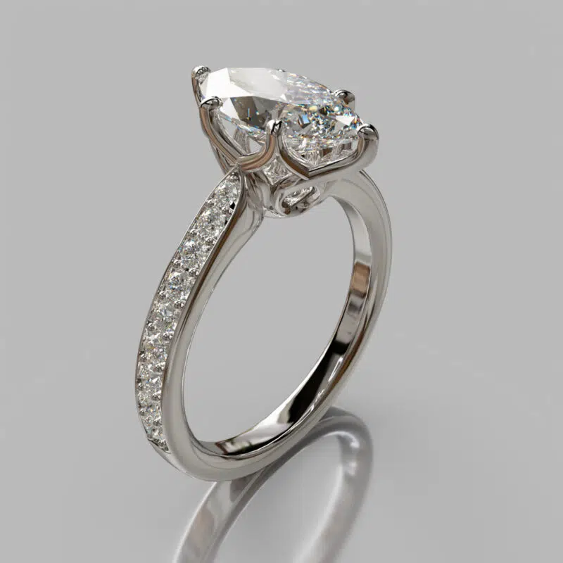 Crown Head Marquise Cut Moissanite Engagement Ring