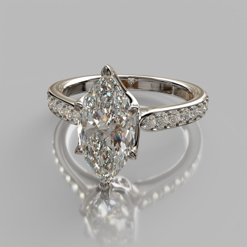 Crown Head Marquise Cut Moissanite Engagement Ring