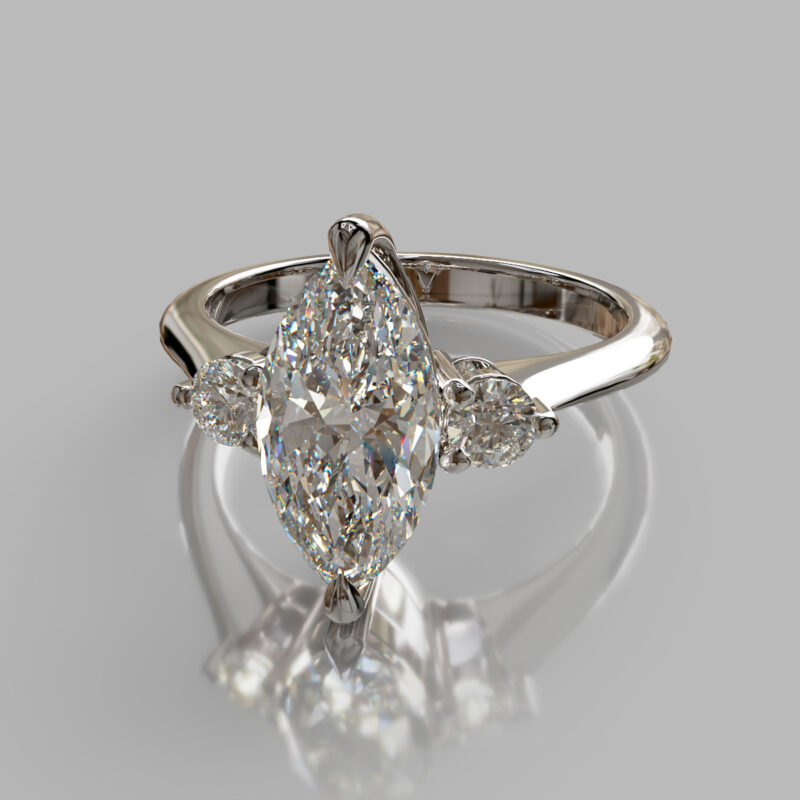 Three Stone Marquise Cut Moissanite Engagement Ring