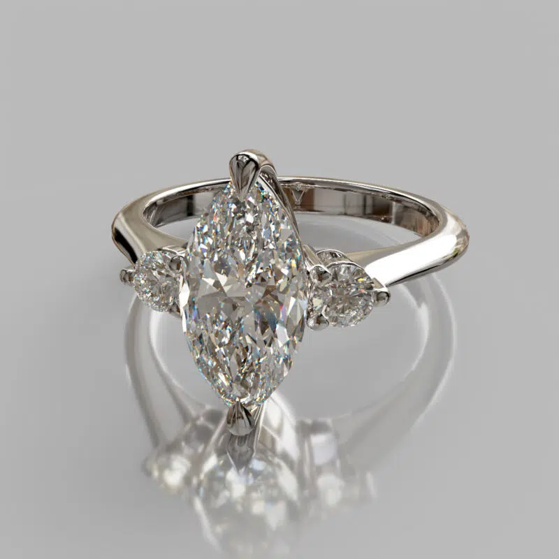Three Stone Marquise Cut Moissanite Engagement Ring